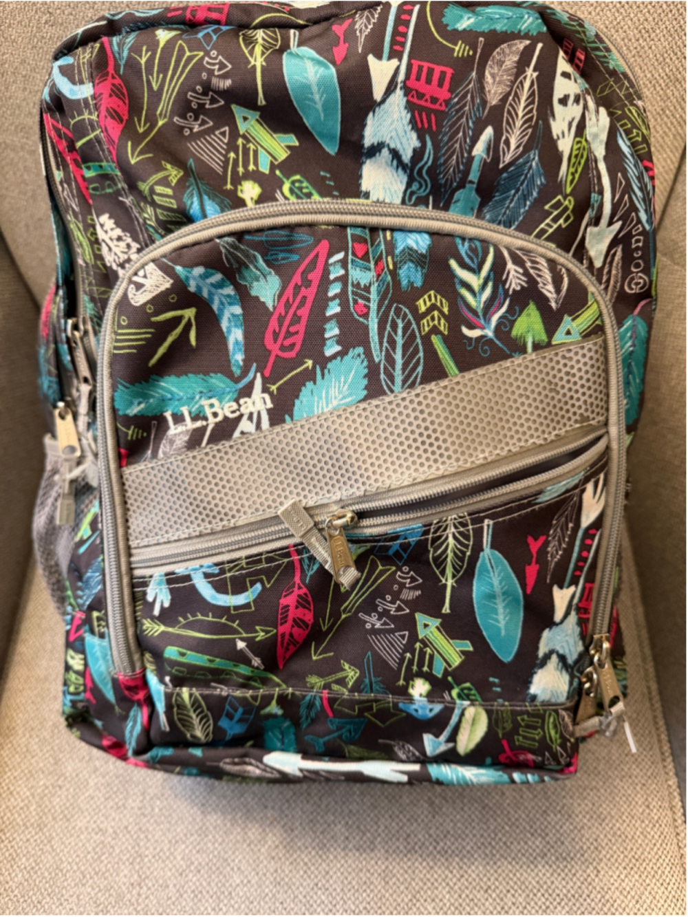L.L.Bean Backpack One Size Black Multicolor Feather Print